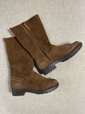 Revitalign Brown Suede Mid Calf Boots Women’s 6D Wide Side Zip Lug Sole